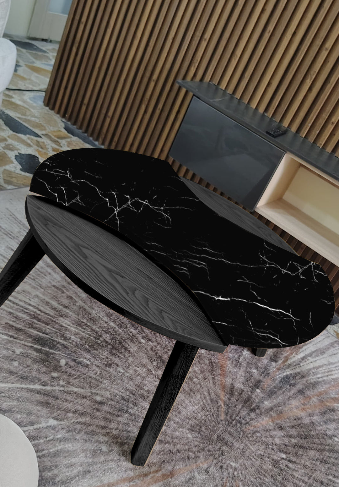 MESA CENTRO ELEGANTE MADERA PINTADA / PIEDRA SINTERIZADA